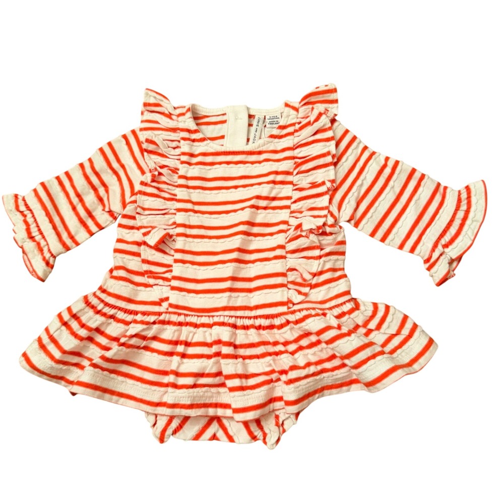Janie and Jack Baby Girl Red Striped Ruffle Scalloped Dress Set 3-6M nautical
